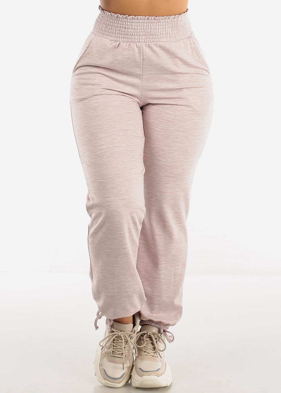 Fleece Lined Smocked Waist Jogger Pants Light Purple sold by Moda