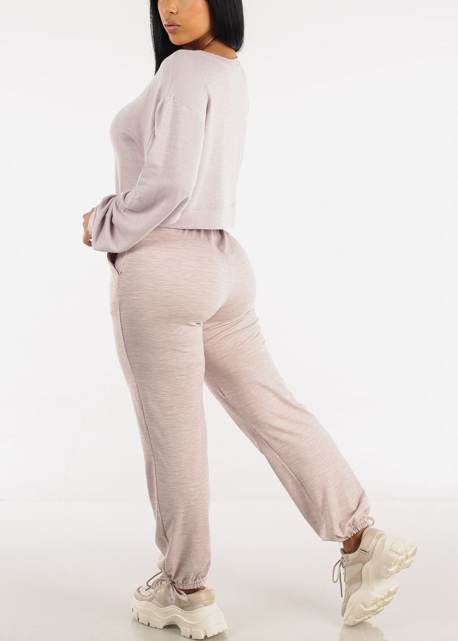 Fleece Lined Smocked Waist Jogger Pants Light Purple sold by Moda product image thumbnail 5