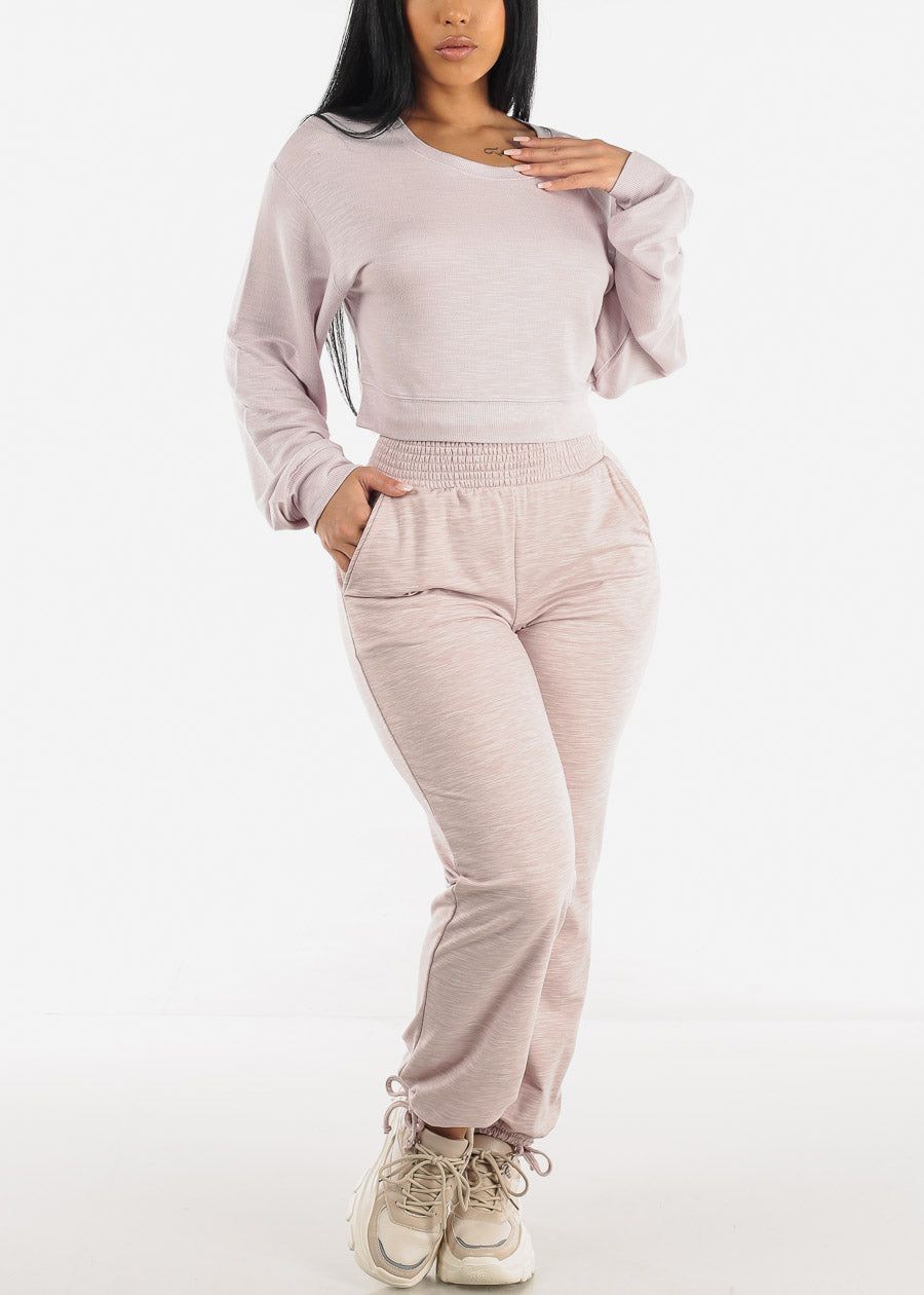 Fleece Lined Smocked Waist Jogger Pants Light Purple sold by Moda product image thumbnail 2