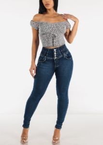 Super High Waist Butt Lift 5 Button Skinny Jeans sold by Moda