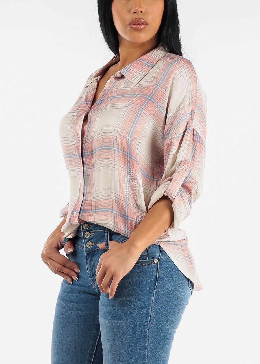 Long Sleeve Button Down Oversized Plaid Shirt sold by Moda