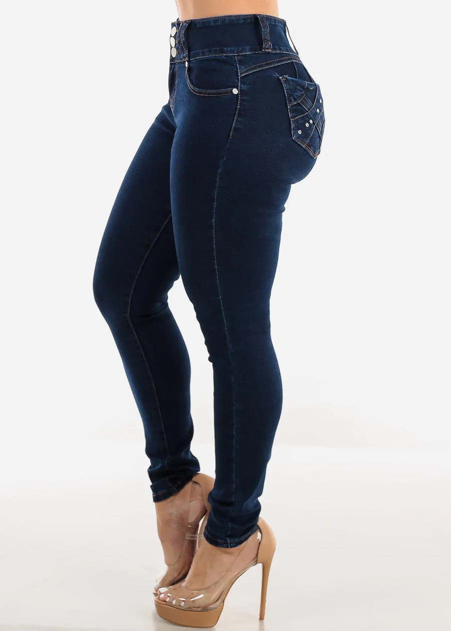 Butt Lift High Waisted Skinny Jeans Dark Blue sold by Moda product image thumbnail 4