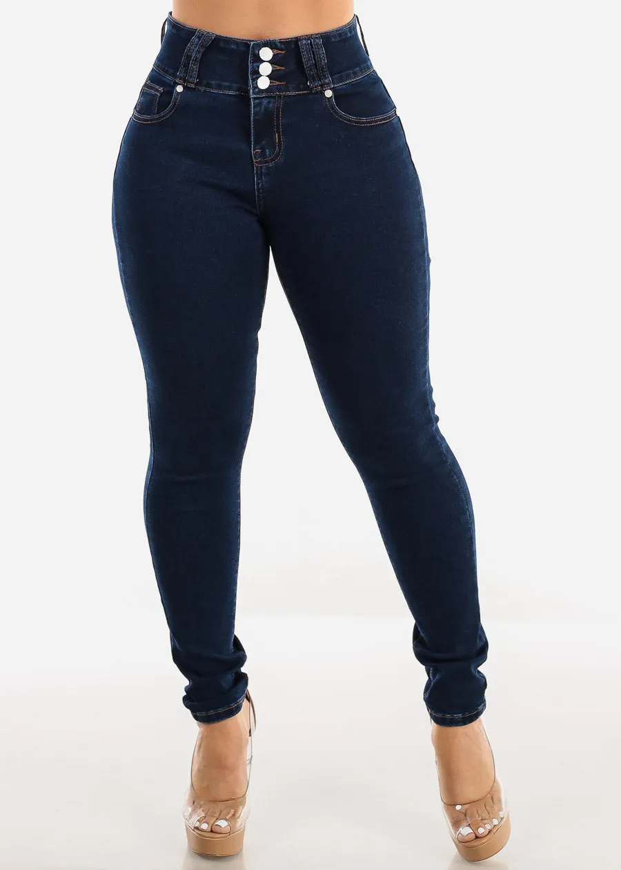 Butt Lift High Waisted Skinny Jeans Dark Blue sold by Moda product image thumbnail 3