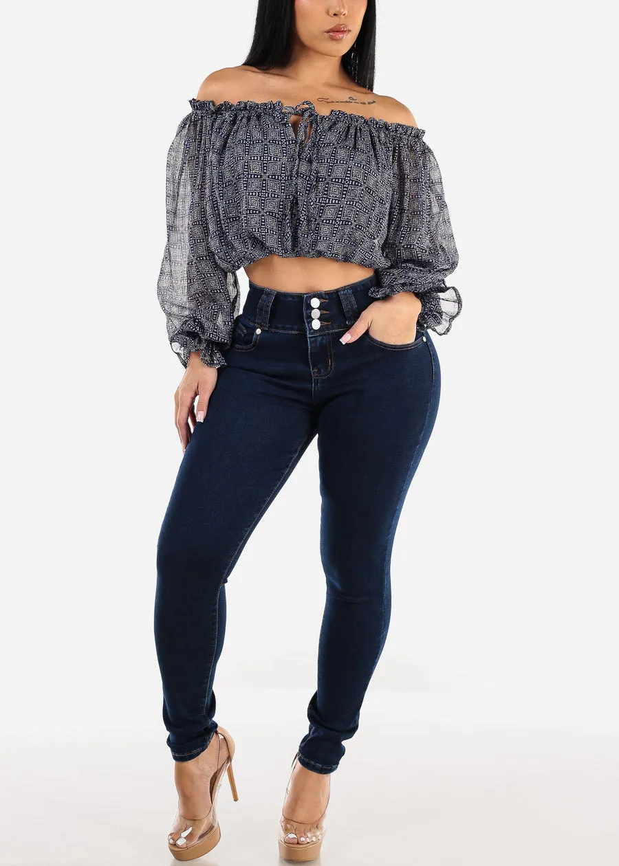 Butt Lift High Waisted Skinny Jeans Dark Blue sold by Moda product image thumbnail 2