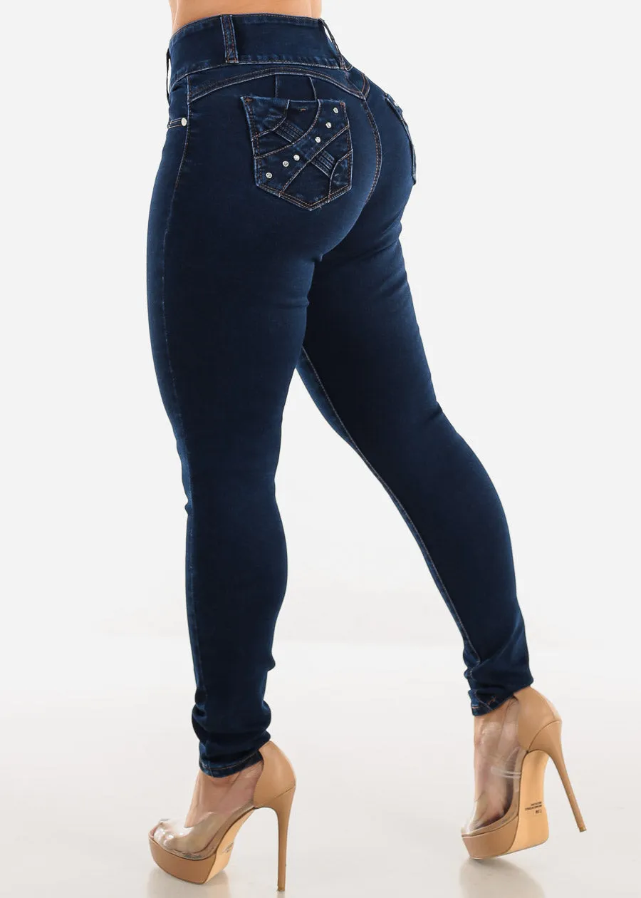 Butt Lift High Waisted Skinny Jeans Dark Blue sold by Moda product image thumbnail 5