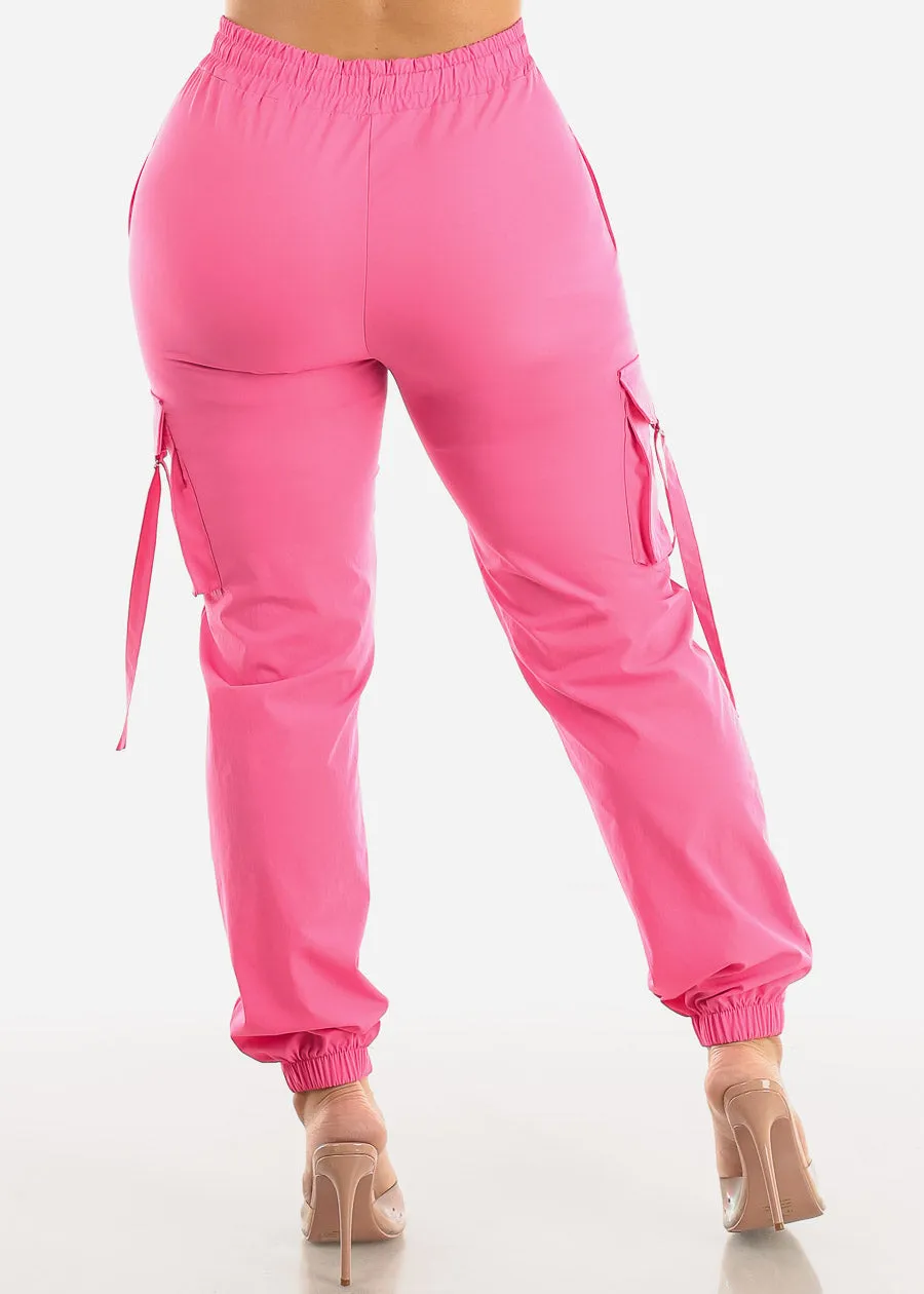 High Drawstring Waist Pink Cargo Jogger Pants sold by Moda product image thumbnail 4
