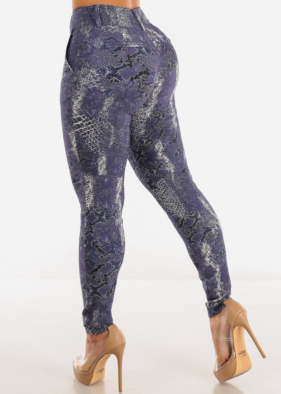 High Waist Snake Print Dressy Skinny Pants Purple sold by Moda product image thumbnail 4