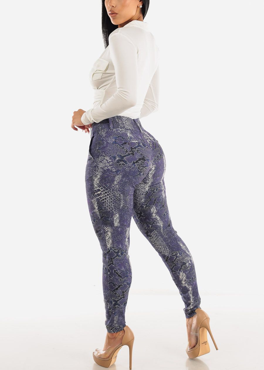 High Waist Snake Print Dressy Skinny Pants Purple sold by Moda product image thumbnail 5