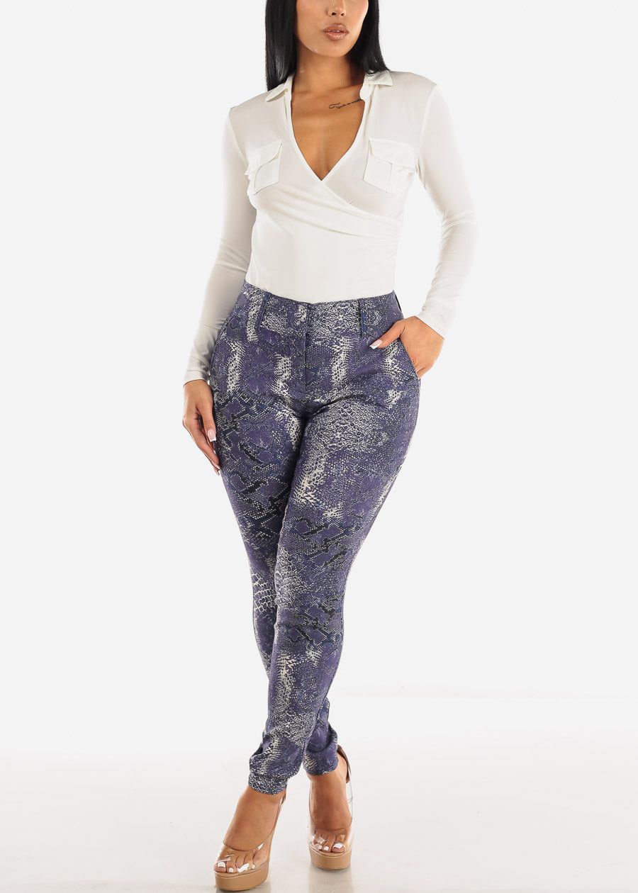 High Waist Snake Print Dressy Skinny Pants Purple sold by Moda product image thumbnail 2
