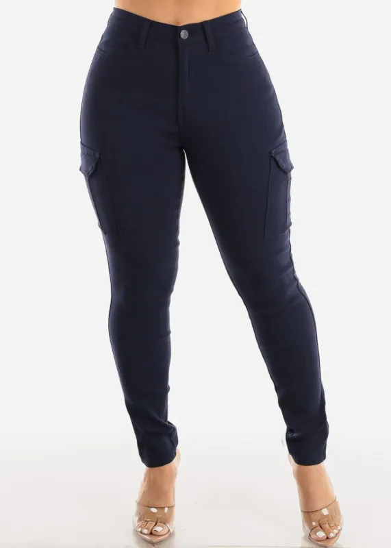 Hyper Stretch Cargo Skinny Pants Navy sold by Moda