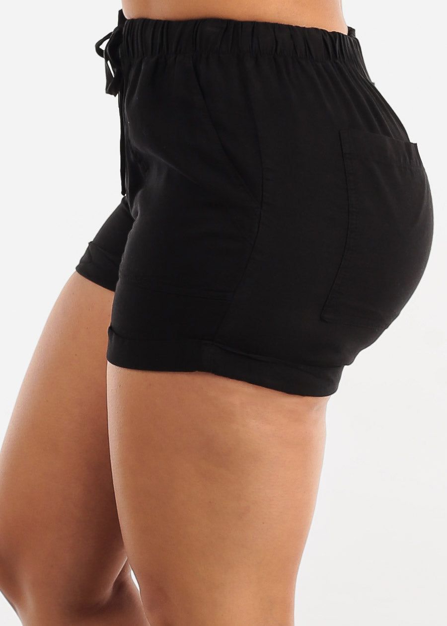 Black Woven Drawstring Waist Tencel Shorts sold by Moda product image thumbnail 3
