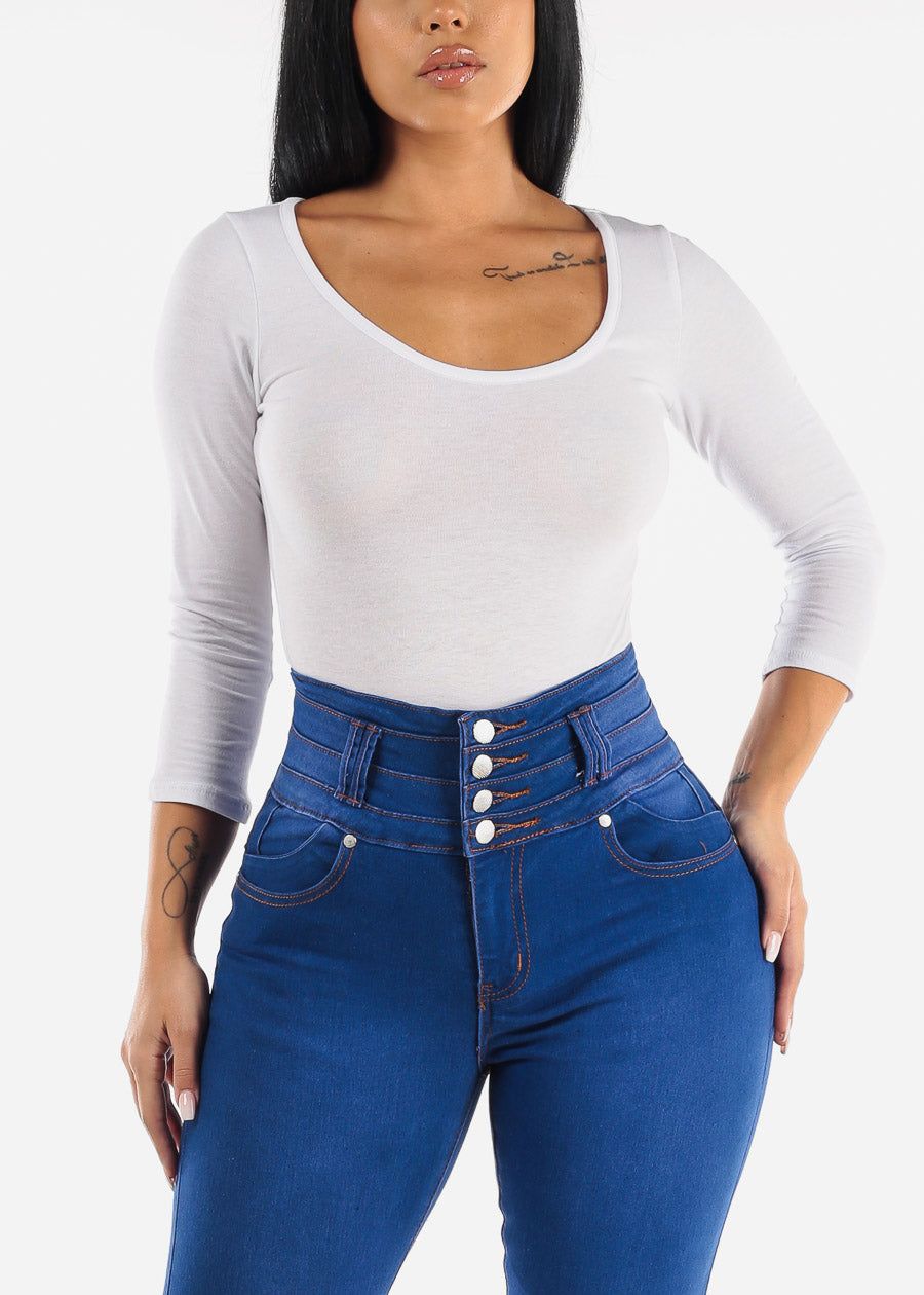 Scoop Neck White Thong Bodysuit sold by Moda product image thumbnail 5