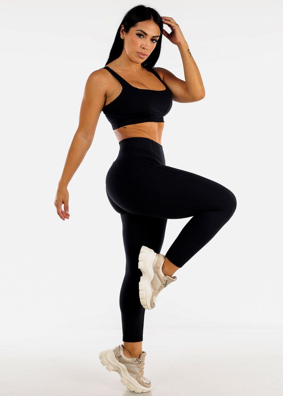 MONO B High Waisted Black Activewear Leggings w Pocket sold by Moda product image thumbnail 4