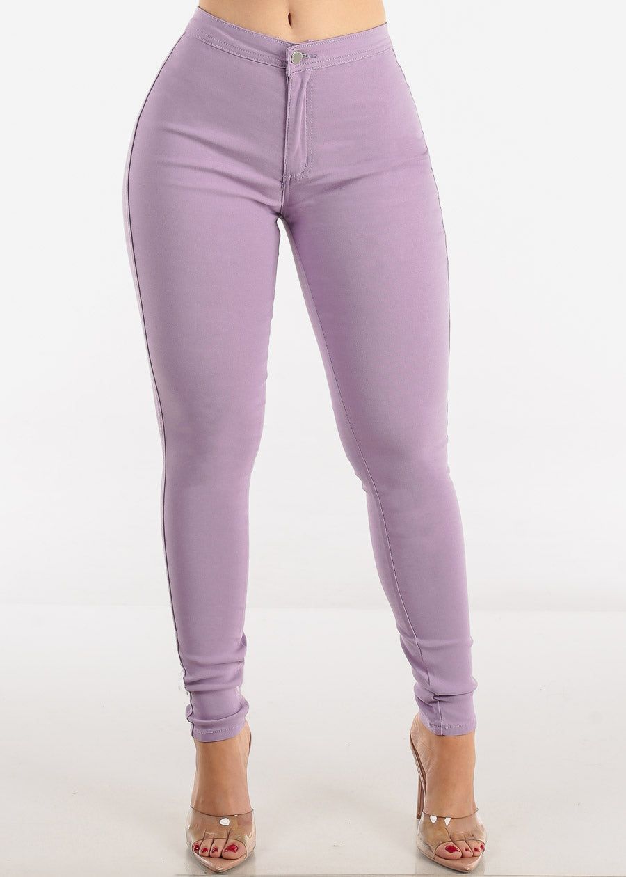 High Waist Hyper Stretch Slim Fit Skinny Pants Lilac sold by Moda