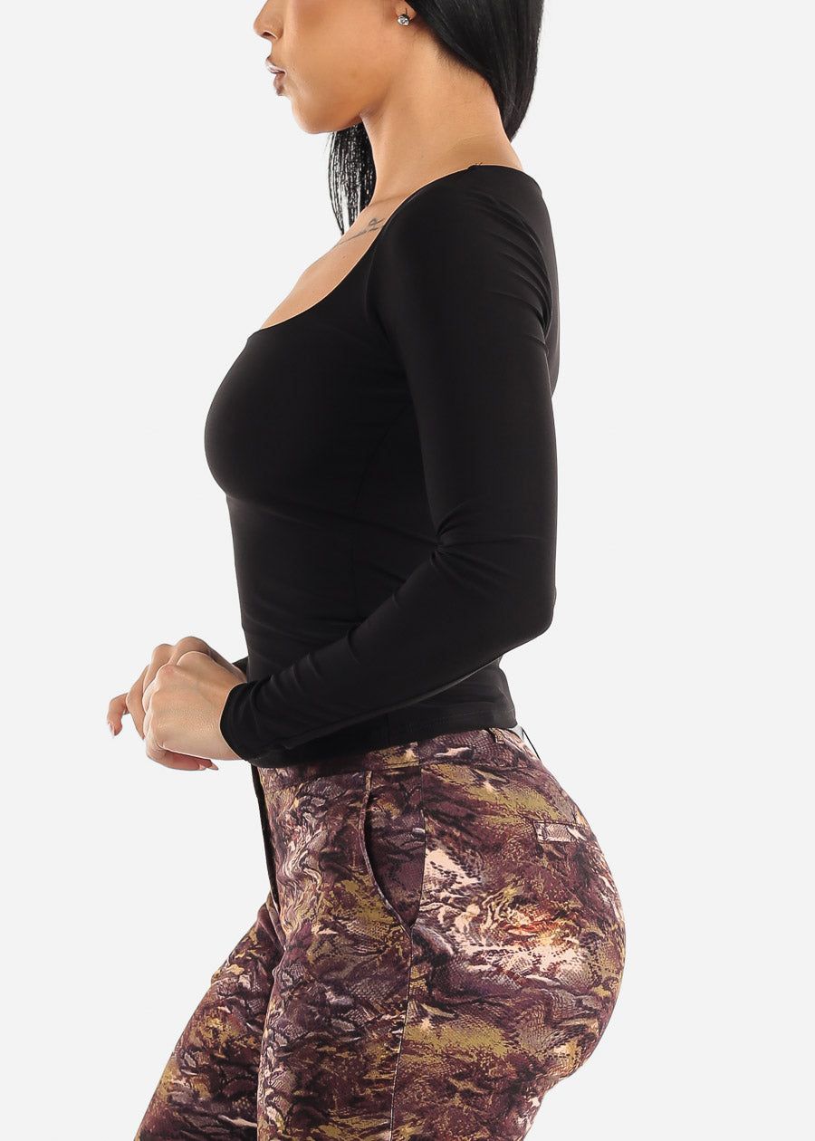 Long Sleeve Square Neck Black Fitted Top sold by Moda product image thumbnail 3