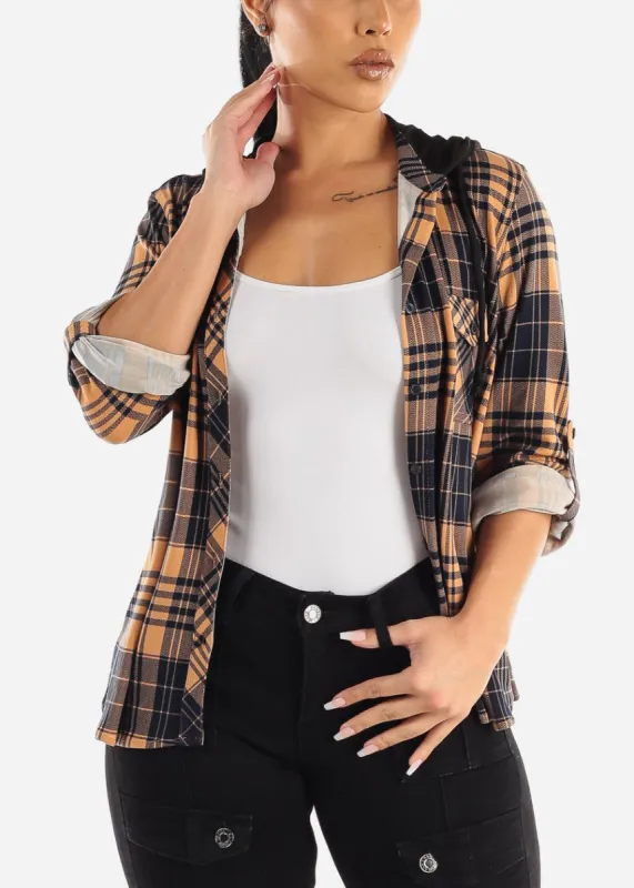 Long Sleeve Plaid Shacket Mocha & Navy sold by Moda