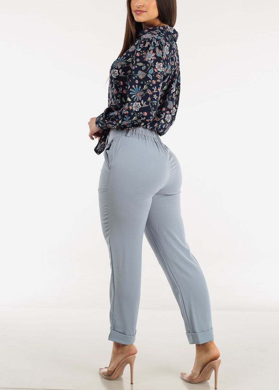 High Waist Pintuck Straight Ankle Pants Slate Blue sold by Moda product image thumbnail 5