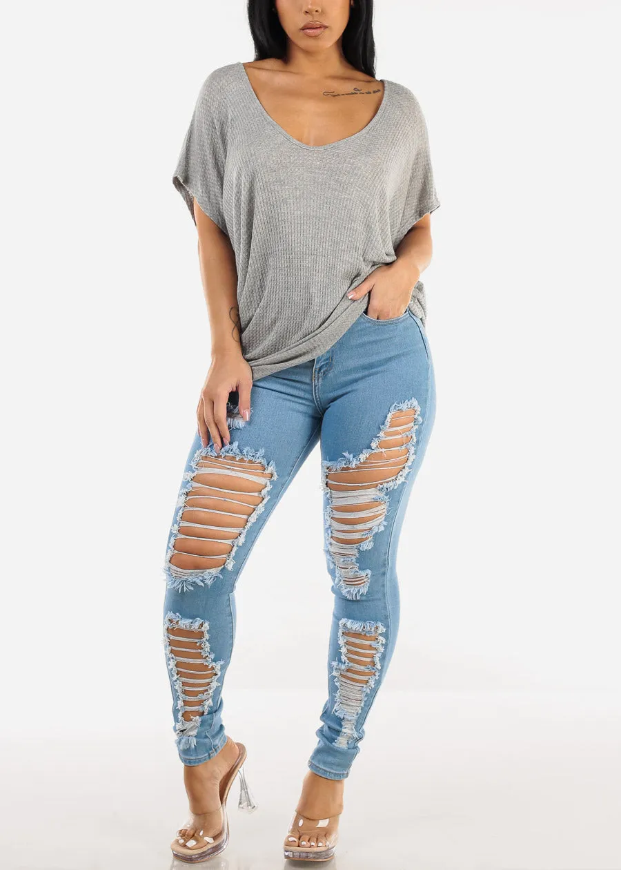 Super High Waist Distressed Skinny Jeans Light Wash sold by Moda product image thumbnail 2