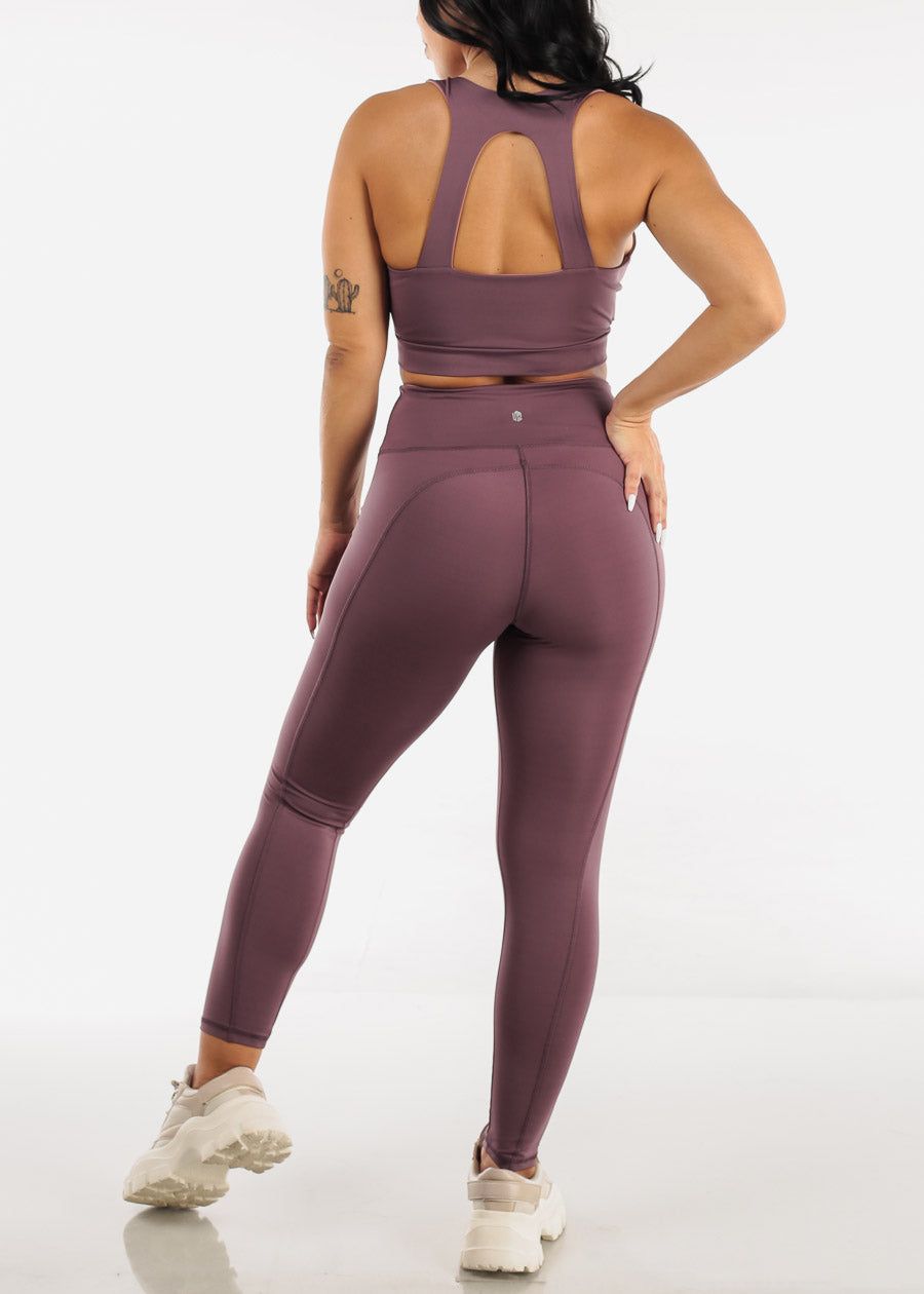Sleeveless Wrap Sports Bra & Leggings Dark Purple (2 PCE SET) sold by Moda product image thumbnail 3