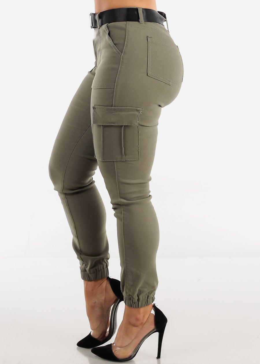 Light Olive Hyper Stretch Cargo Jogger Pants with Belt sold by Moda product image thumbnail 3