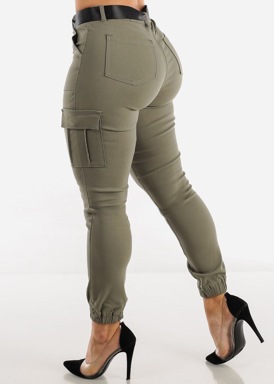 Light Olive Hyper Stretch Cargo Jogger Pants with Belt sold by Moda product image thumbnail 4