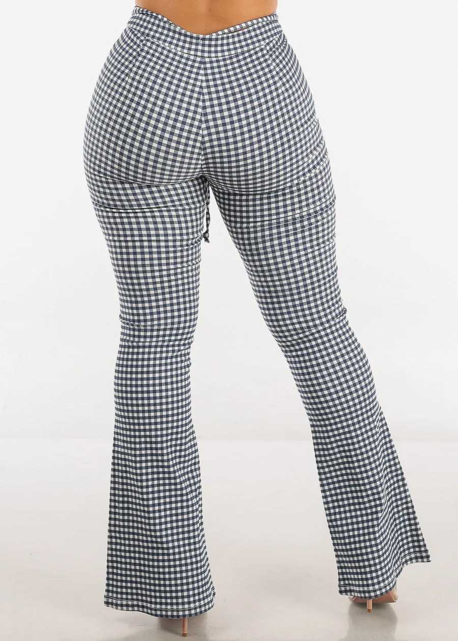 High Waist Checkered Flared Pants Blue w Tie Belt sold by Moda product image thumbnail 5