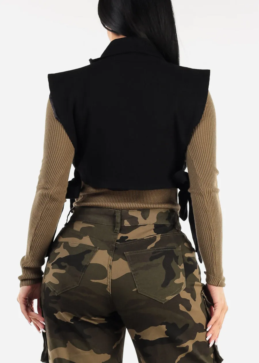 Sleeveless Zip Up Cropped Denim Vest Black sold by Moda product image thumbnail 5