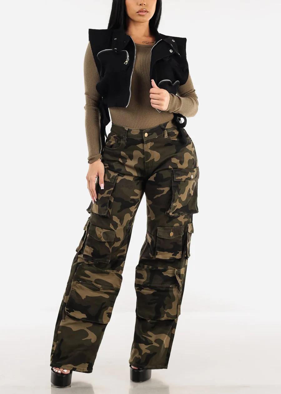 Sleeveless Zip Up Cropped Denim Vest Black sold by Moda product image thumbnail 2