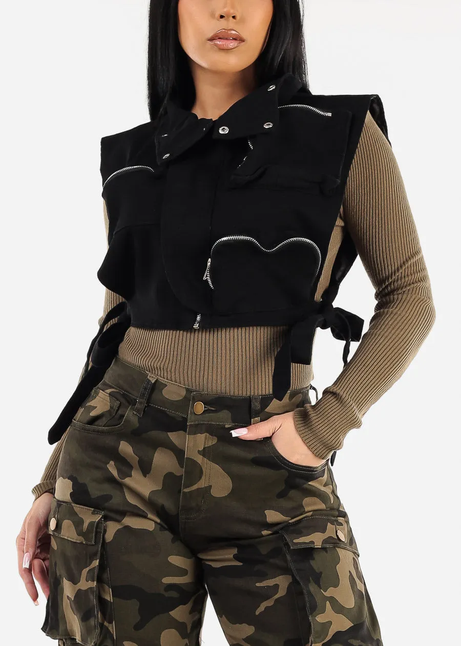 Sleeveless Zip Up Cropped Denim Vest Black sold by Moda product image thumbnail 3