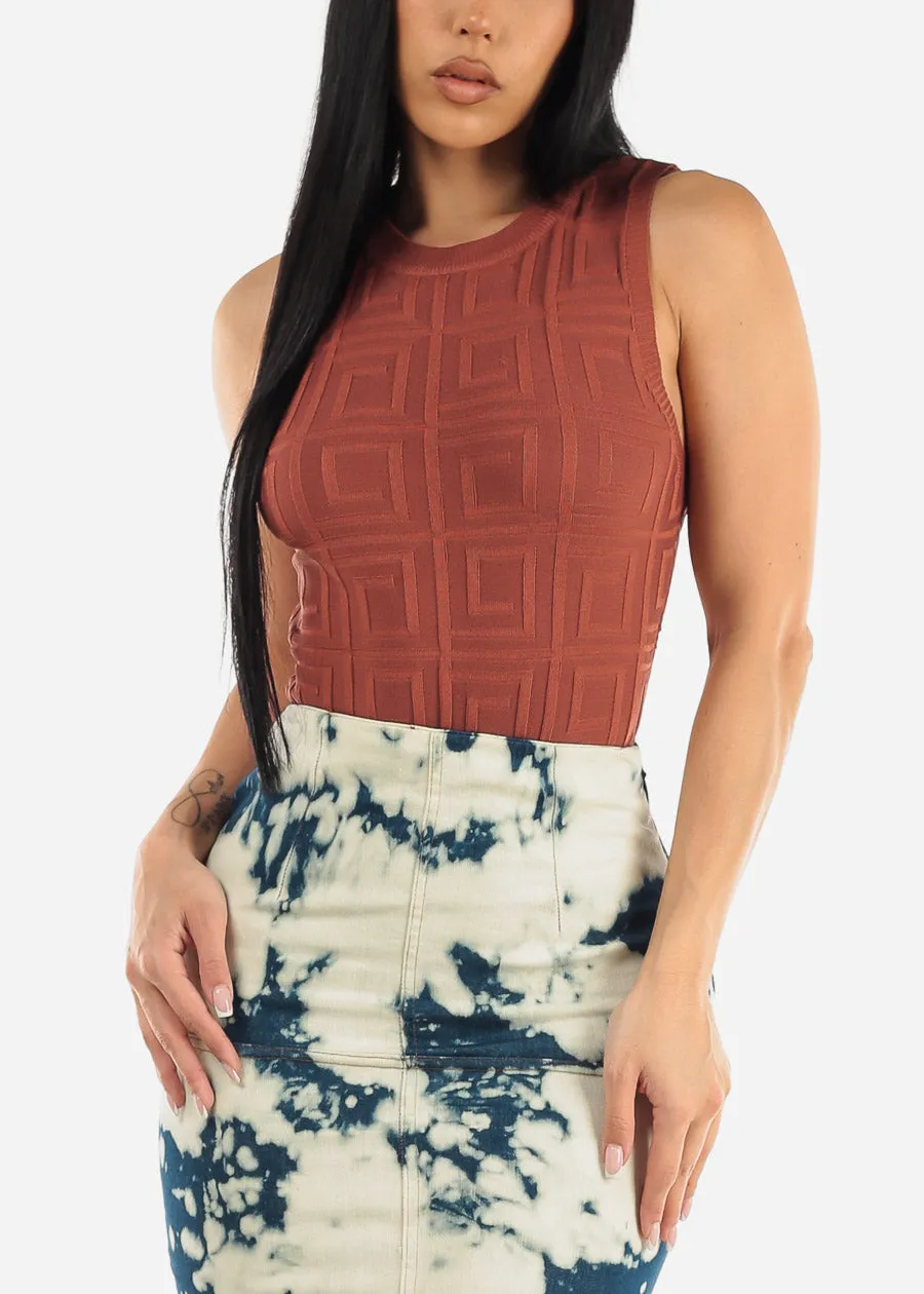 Sleeveless Crewneck Textured Bodysuit Marsala sold by Moda product image thumbnail 5