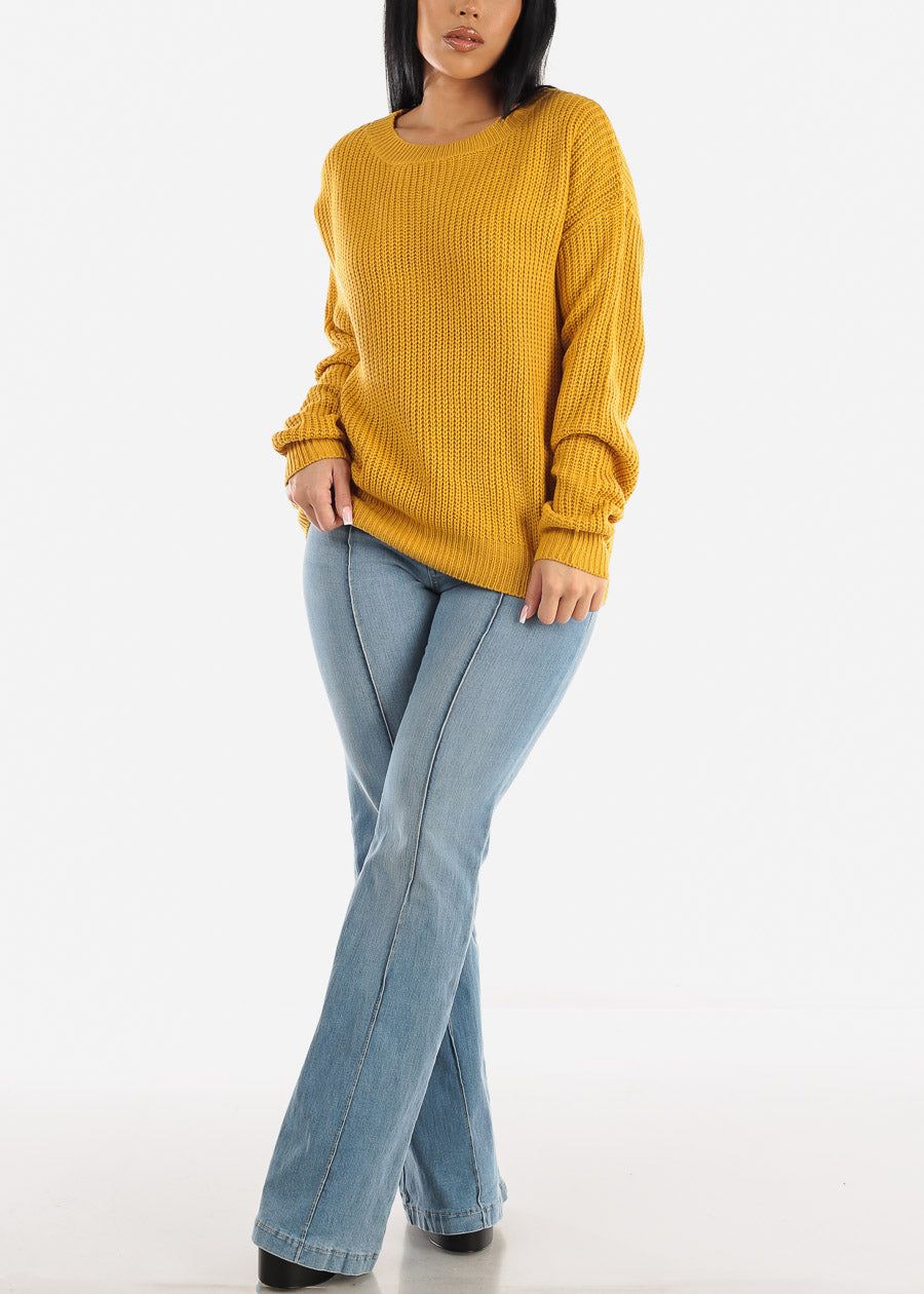 Back Lace Up Knit Long Sleeve Sweater Mustard sold by Moda product image thumbnail 2