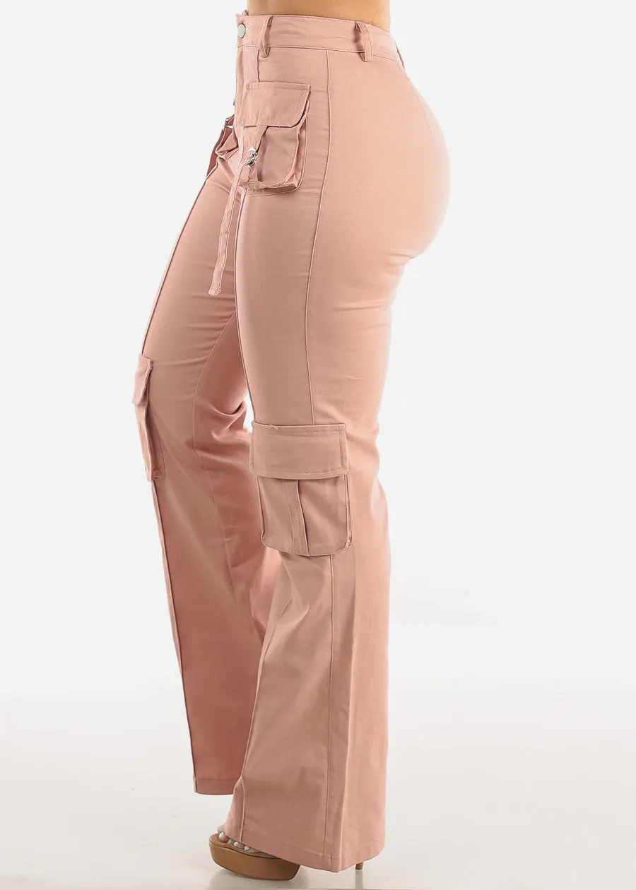High Waist Straight Leg Twill Cargo Pants Light Pink sold by Moda product image thumbnail 3