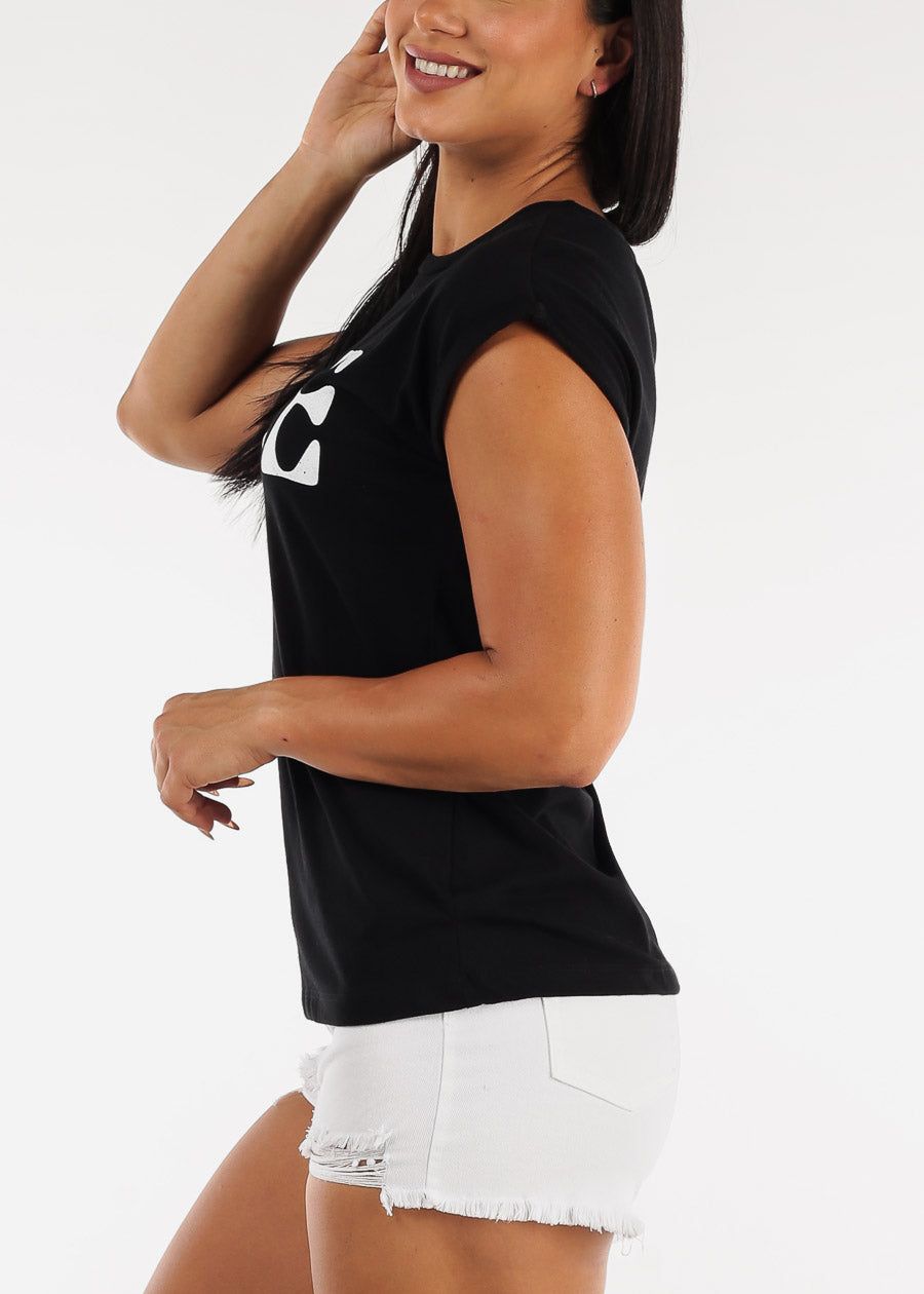 Black Cap Sleeve Love Graphic Tee sold by Moda product image thumbnail 3