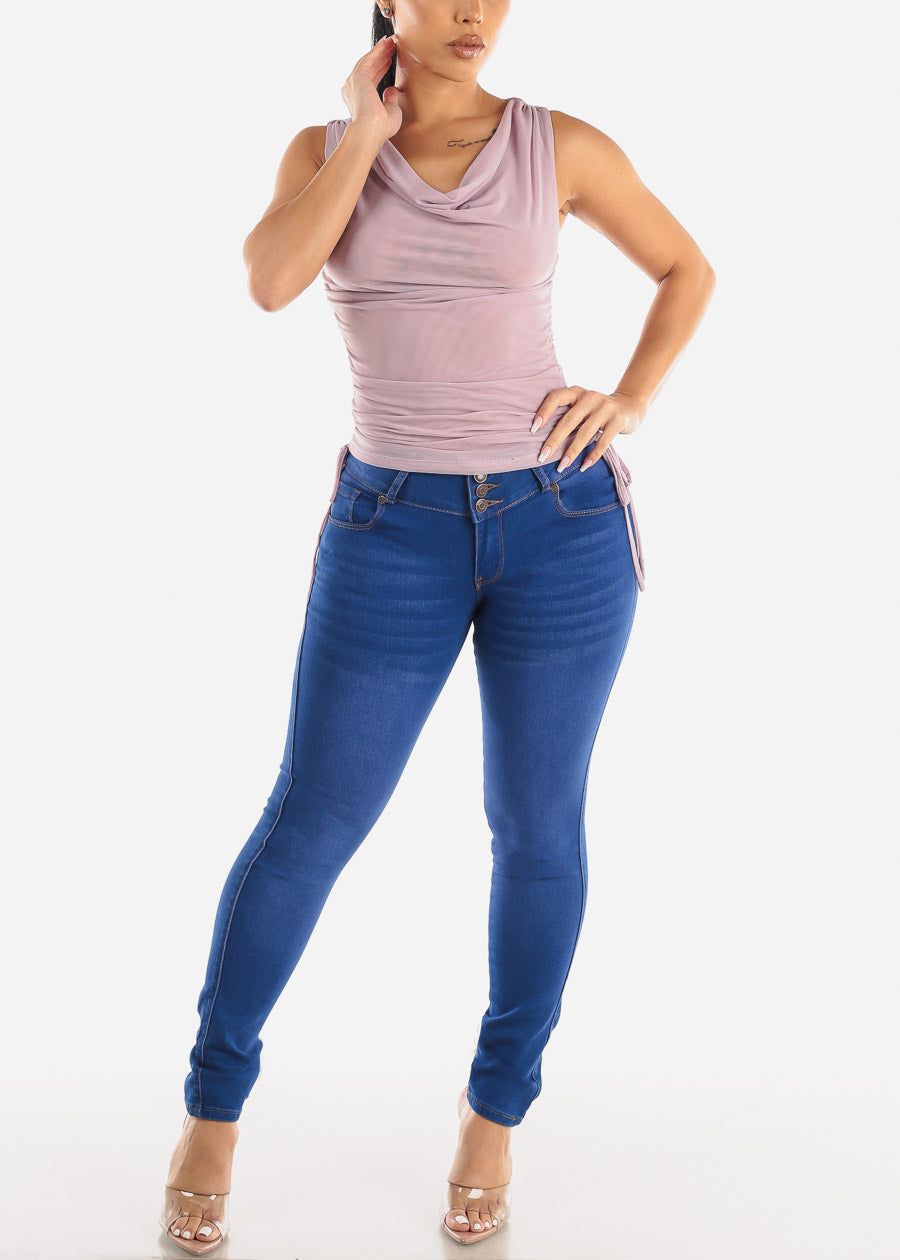 Sleeveless Double Layer Ruched Mesh Top Lavender sold by Moda product image thumbnail 2