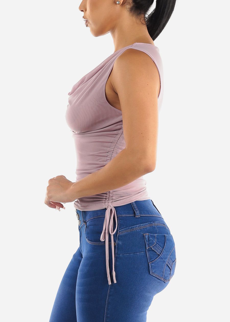 Sleeveless Double Layer Ruched Mesh Top Lavender sold by Moda product image thumbnail 3