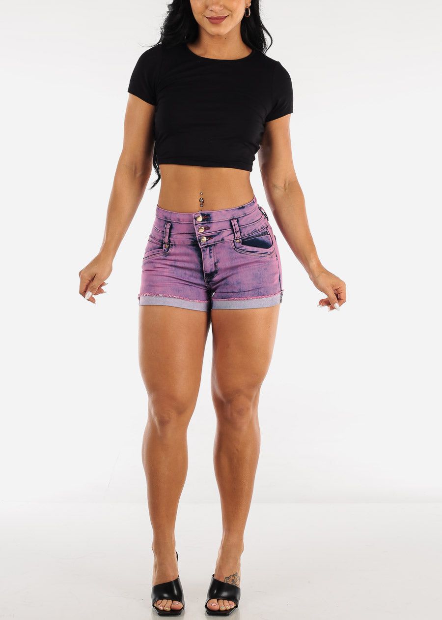 Purple Pink Butt Lift Cuffed Denim Shorts sold by Moda product image thumbnail 2