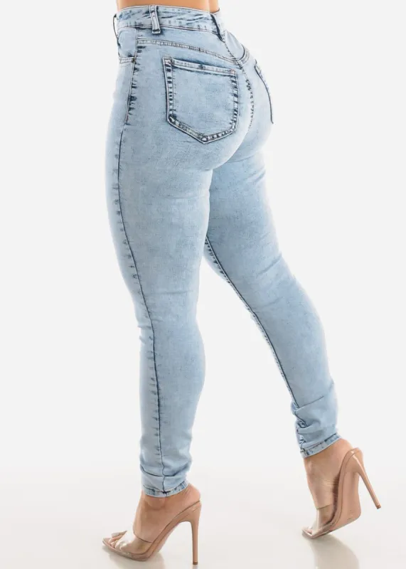 Classic 1 Button High Waisted Acid Wash Skinny Jeans sold by Moda