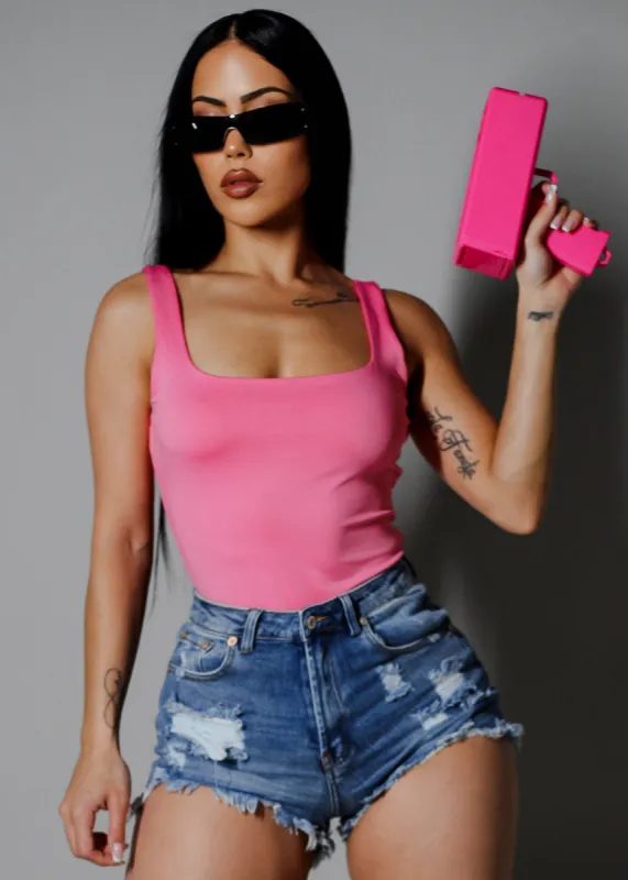 Sleeveless Square Neck Pink Thong Bodysuit sold by Moda