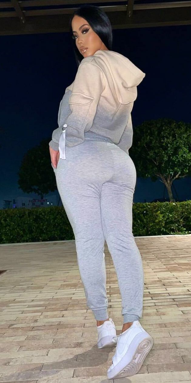 Grey High Waisted Jogger Pants with Long Sleeve Fleece Ombre Pullover Hoodie sold by Moda product image thumbnail 2