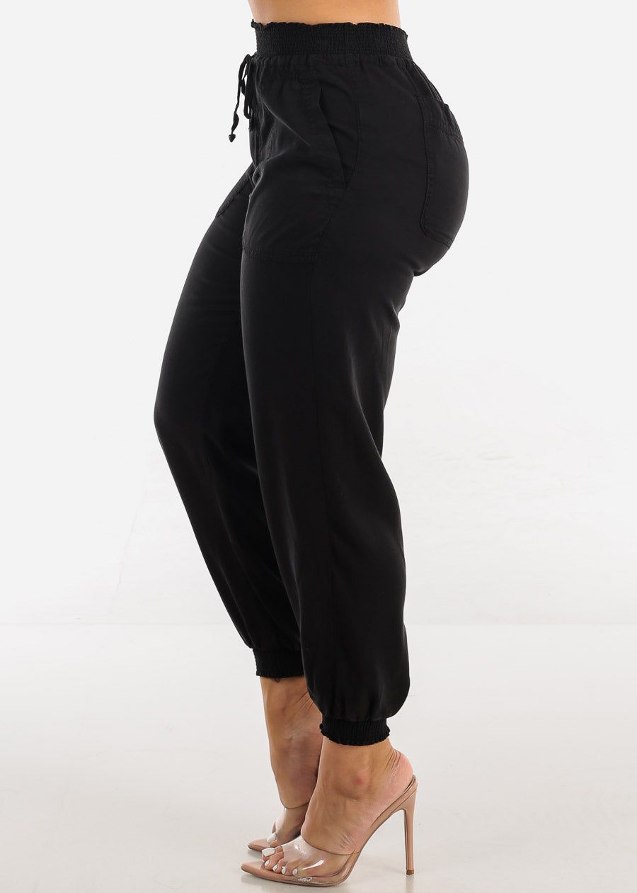 Black High Rise Elastic Waist Tencel Joggers sold by Moda product image thumbnail 3