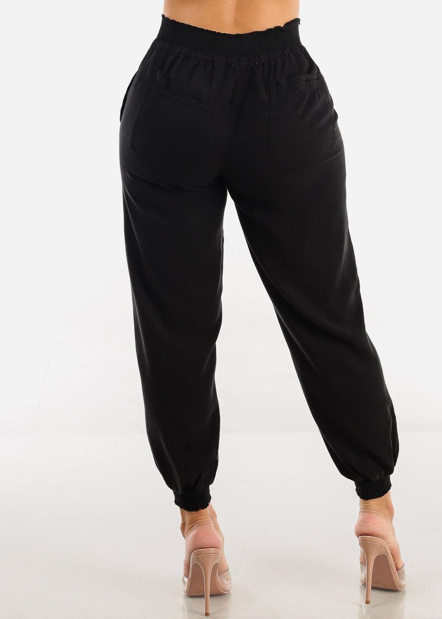 Black High Rise Elastic Waist Tencel Joggers sold by Moda product image thumbnail 4