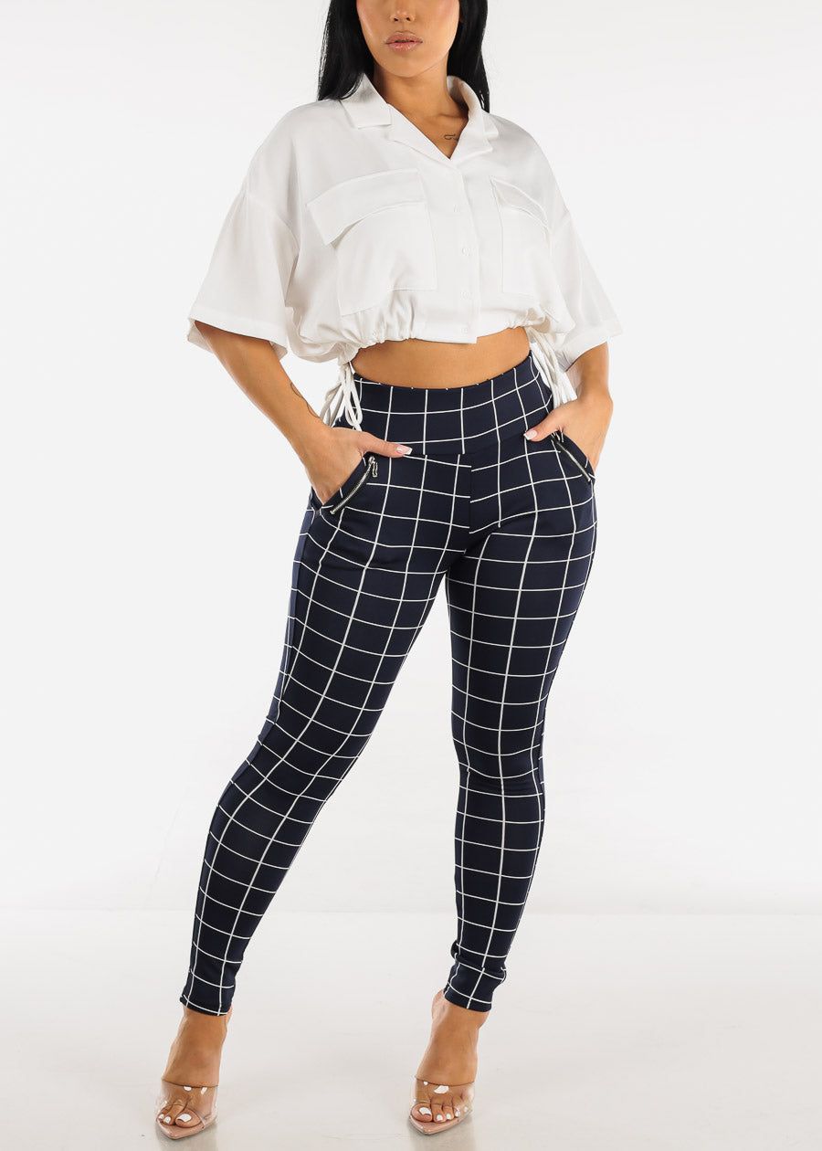 Short Sleeve White Cropped Shirt w Drawstring Hem sold by Moda product image thumbnail 2