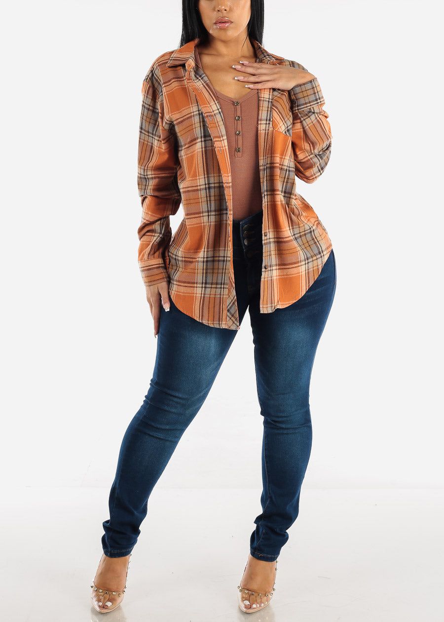 Oversize Plaid Button Down Shacket Orange sold by Moda product image thumbnail 2