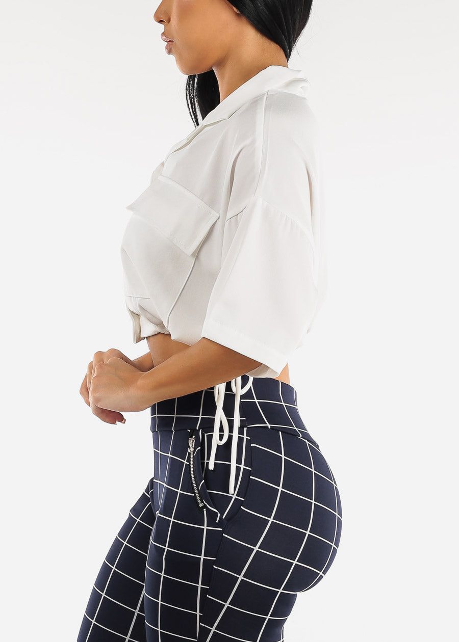 Short Sleeve White Cropped Shirt w Drawstring Hem sold by Moda product image thumbnail 3