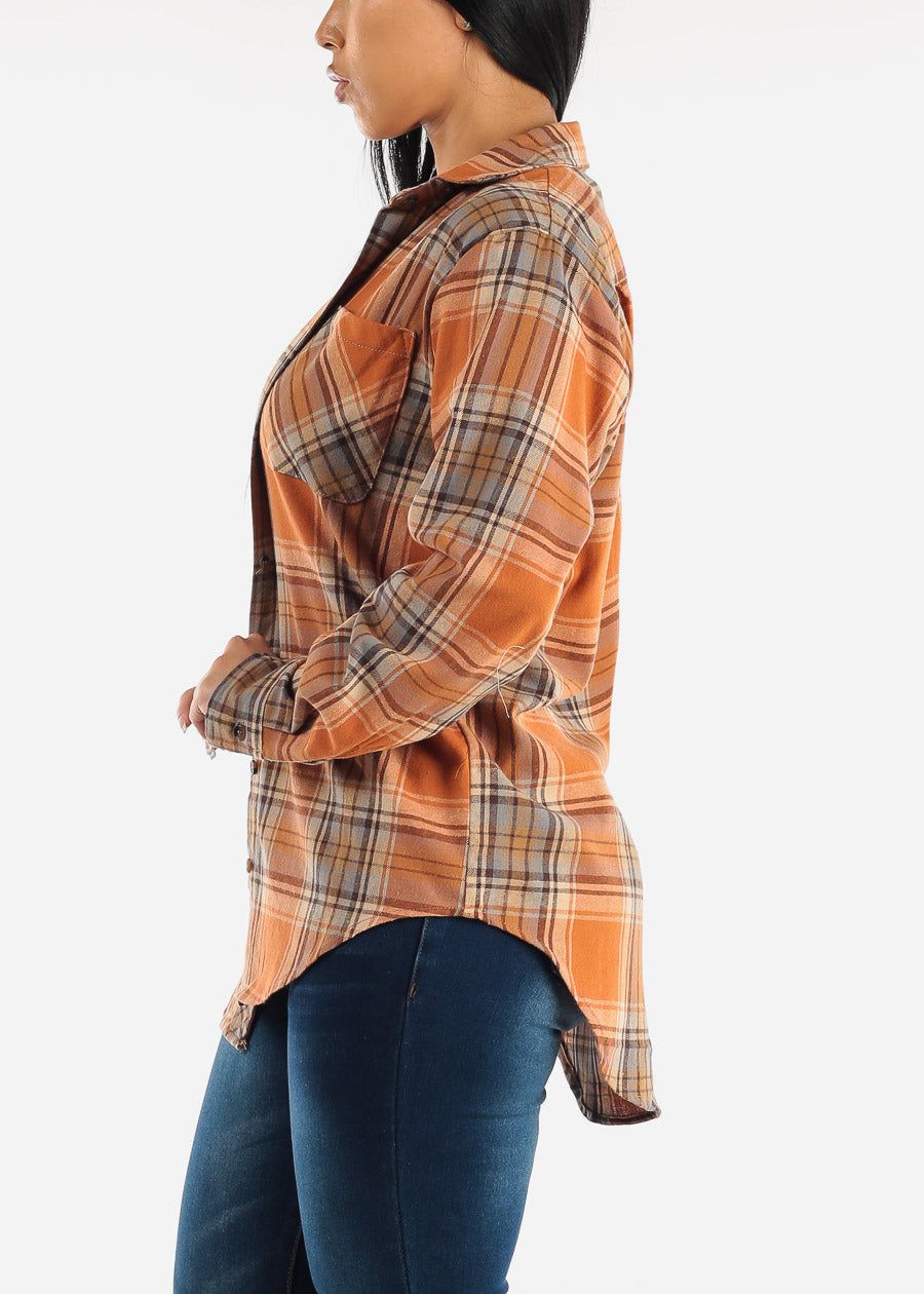 Oversize Plaid Button Down Shacket Orange sold by Moda product image thumbnail 3