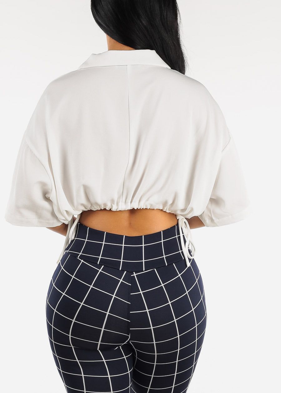 Short Sleeve White Cropped Shirt w Drawstring Hem sold by Moda product image thumbnail 4