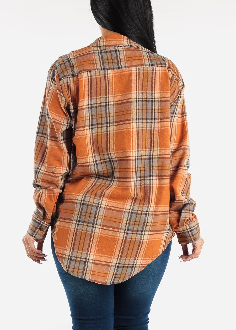 Oversize Plaid Button Down Shacket Orange sold by Moda product image thumbnail 4