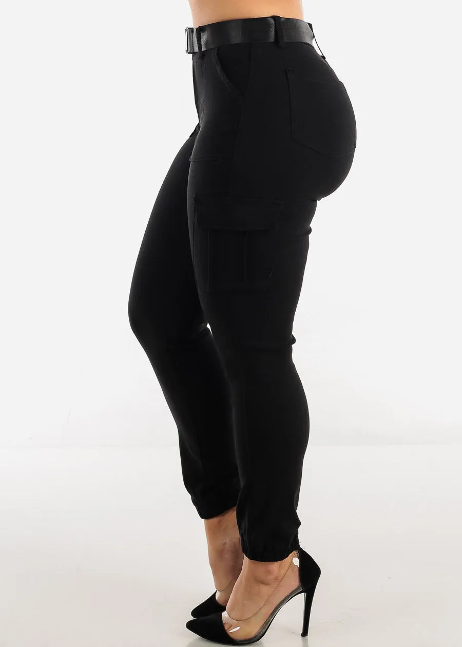 Black Hyper Stretch Cargo Jogger Pants with Belt sold by Moda product image thumbnail 3