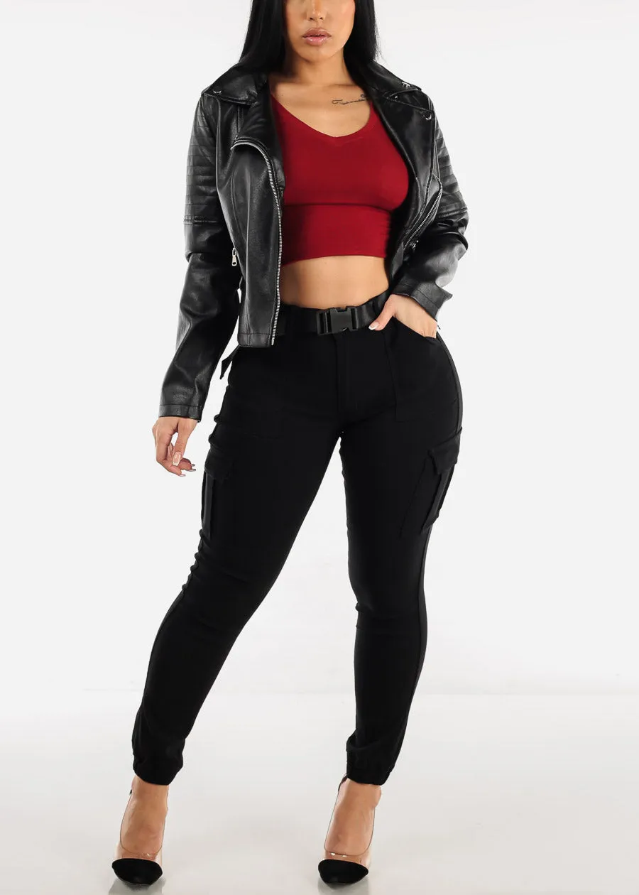 Black Hyper Stretch Cargo Jogger Pants with Belt sold by Moda product image thumbnail 2