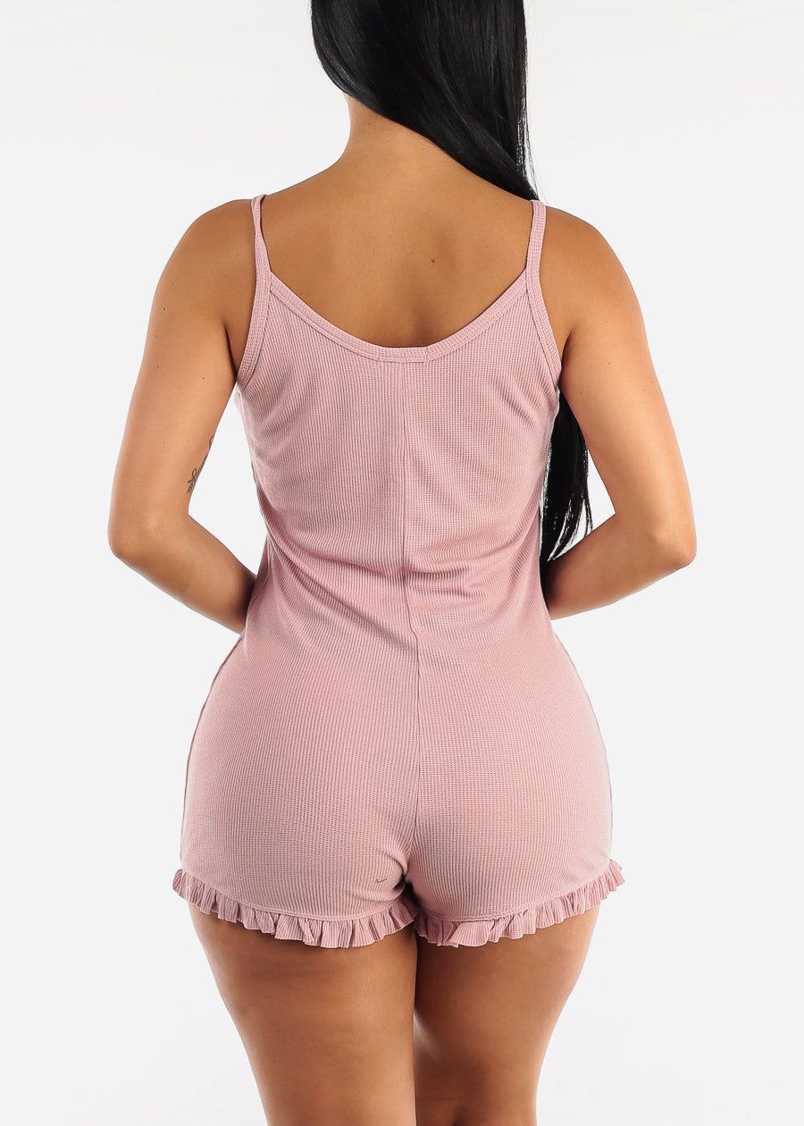 Sleeveless Thermal Cami Romper Pink w Ruffle Hem sold by Moda product image thumbnail 4